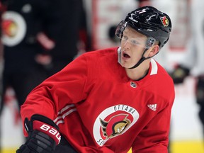 Ottawa Senators Team Captain Brady Tkachuk.  The team practiced at the Canadian Tire Center on Sunday.