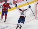 Avalanche's Valeri Nichushkin celebrates her goal against Canadiens' Jonathan Drouin during the second period Thursday night at the Bell Center.