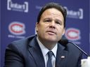 The Montreal Canadiens' new vice president of hockey operations Jeff Gorton speaks to the media in Brossard on December 3, 2021. 