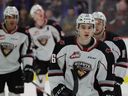 Cole Shepard's rookie season in 2019-20 with the Vancouver Giants, top, was derailed with hip problems.