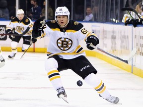 Fabian Lysell in the NHL preseason with the Boston Bruins, who selected him in the first round of the NHL Draft last summer.  The Giants winger has been in regular contact with members of the Bruins' hockey operations department.