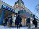Lineups began Monday morning for rapid tests in front of a Jean Coutu at Bélanger and 6th Ave.