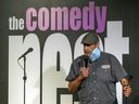 Joey Elias makes a pandemic fashion statement at the Comedy Nest during Just for Laughs in July.  With travel restrictions complicating things for international talent, local stand-ups received a more prominent stage.