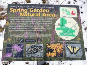 Sign for Spring Garden Natural Area near the Elgin Street entrance.