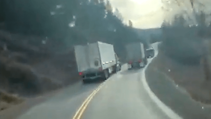 Click to play video: 'Semi makes dangerous step on busy BC highway'