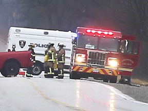 Emergency personnel appear at the scene of a serious collision on County Road 9 between Texas Road and County Road 10 on Monday, December 27, 2021. The section of the road was closed for several hours.