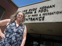 Linda MacKenzie stands outside the Adie Knox pool on Wednesday June 9, 2021 after learning that the City of Windsor intends to transform the site where she regularly swims into a community center without a pool. 