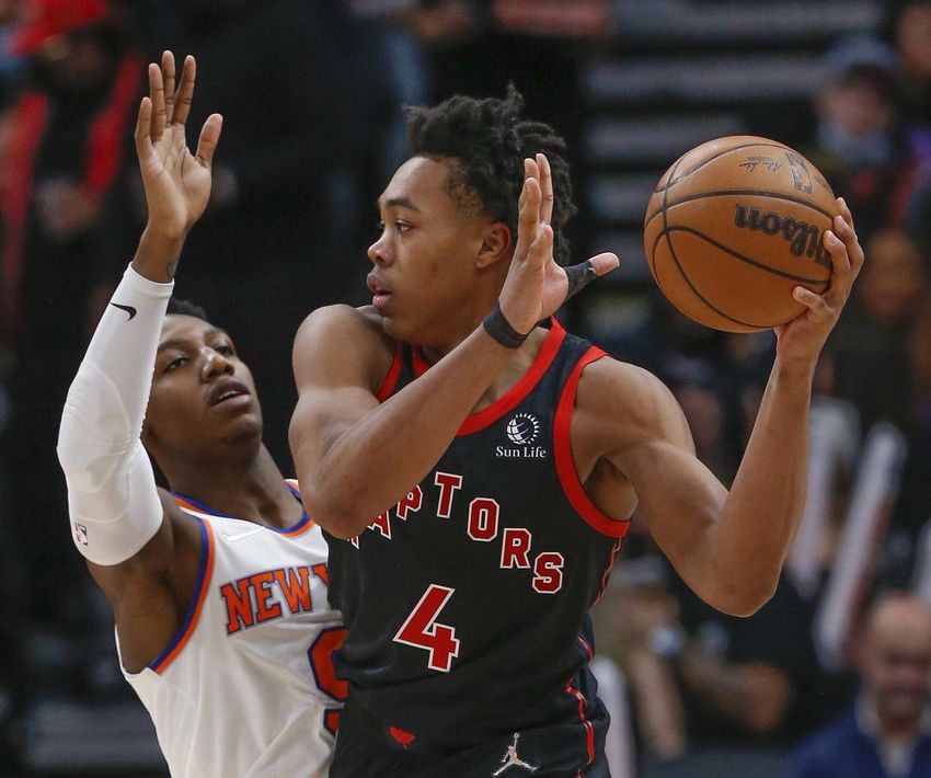 Raptors forward Scottie Barnes, defended by the Knicks' RJ Barrett, is an excellent passer with a vision of the game that is more intuitive than taught.