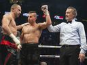 Montrealer David Lemieux is announced as the winner of the super middleweight division after fighting Max Bursak of Ukraine in Montreal on Sunday, December 8, 2019.