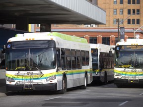 A Windsor Transit bus makes a stop at Windsor International Transit Terminal, Monday, November 15, 2021.