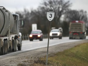 Traffic along a two-lane stretch of Highway 3 through Kingsville is displayed on Friday, December 3, 2021.