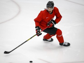 Vancouver Giants captain Justin Sourdif skates during a practice at Team Canada's youth selection camp in Calgary on Saturday.