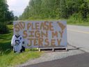 Knowing that Sidney Crosby would be in Cole Harbor, NS, with the Stanley Cup, Darryl Pottie went to extreme measures to try to get the superstar to sign his jersey.  It worked.  Photo courtesy of Darryl Pottie.