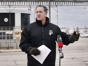 Windsor West MP Brian Masse speaks during a press conference in front of the Stellantis Windsor Assembly Plant on Monday, Dec. 6, 2021.