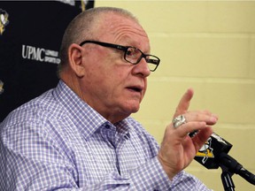 Then-Pittsburgh Penguins general manager Jim Rutherford has his last media meeting of the season on Wednesday, May 9, 2018.