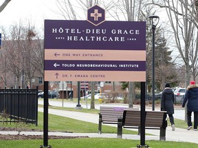 A sign on the site of the Hotel-Dieu Grace Healthcare, 1453 Prince Rd., On the west end of Windsor.  Photographed in December 2020.