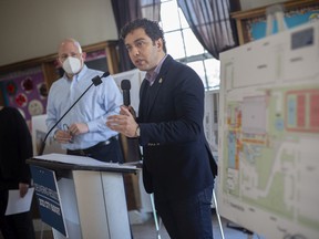Ward 2 Coun.  Fabio Costante speaks during a press conference at the Adie Knox Herman Recreation Complex, about upcoming investments in recreational and cultural services, on Wednesday, December 8, 2021.