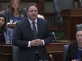 Essex MPP Taras Natyshak addresses Ontario Prime Minister Doug Ford during question period in Queen's Park on March 19, 2019.