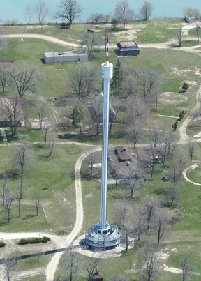 An aerial view of the tower on Boblo Island, photographed in 2003.