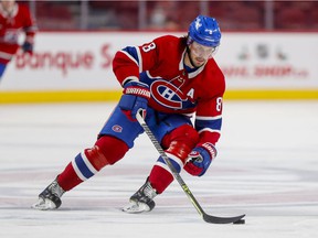 Montreal Canadiens defender Ben Chiarot handles the puck during the game against the Philadelphia Flyers in Montreal on December 16, 2021.