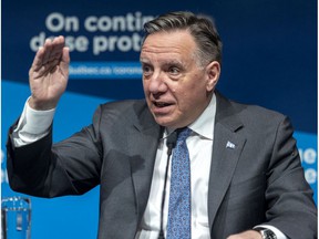 Prime Minister François Legault at a press conference in Montreal on Thursday, January 13, 2022.