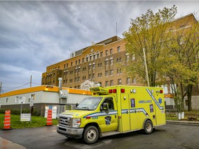 An ambulance parked in front of the Lachine Hospital emergency department in Montreal on October 26, 2021. The hospital emergency room has been closed overnight since November 7.