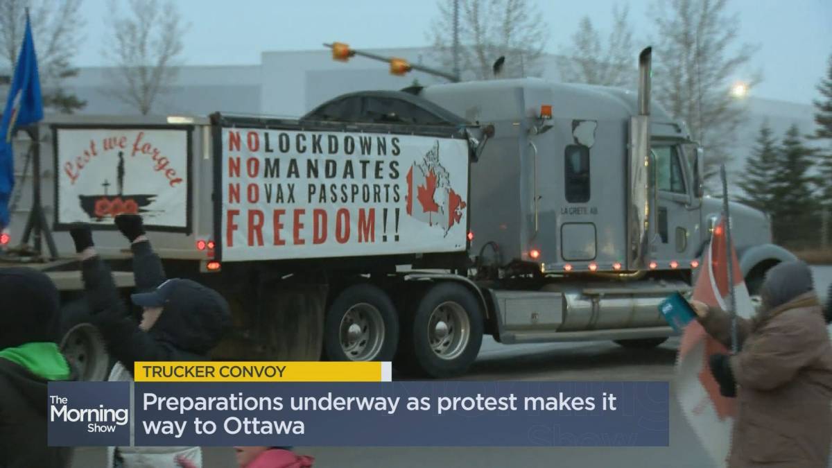 Click to play video: 'David Akin updates on the trucker convoy headed for Ottawa'