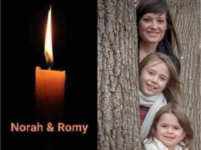 Amélie Lemieux with her two daughters, Norah Carpentier, 11, and Romy Carpentier, 6, who were killed by their father near Quebec City in 2020. Lemieux posted a message of support on Facebook for another mother who lost her her two sons hand in hand.  of his father in Jonquière on Monday, January 10, 2022.