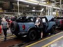 In this file photo taken on June 14, 2021, Ford Motor Company's 2021 Ford Bronco is seen at the automaker's Michigan Assembly Plant in Wayne, Michigan.