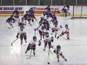 Local minor hockey players are pictured during practice at the WFCU Center in Windsor on Tuesday, Jan.4, 2022.