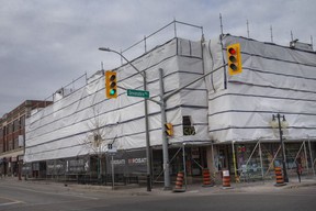 The Strathcona building at the corner of Wyandotte Street East and Devonshire Road, currently undergoing renovations, is seen on Tuesday.