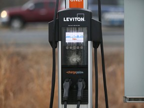 An electric vehicle charging station is shown on Howard Avenue near Highway 3 on Thursday, January 13, 2022.