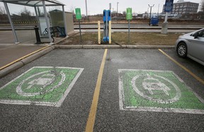 An electric vehicle charging station is shown at the Via Rail station in Windsor on Thursday, January 13, 2022.