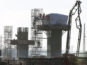 The construction site of the Gordie Howe International Bridge in Windsor is shown on Tuesday, December 14, 2021.