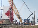 The construction site of the Gordie Howe International Bridge on the Canadian side in Windsor is shown on Sunday, March 7, 2021.
