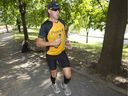 Stefaan Engels runs a marathon at Montreal's La Fontaine Park in 2010, as part of his successful quest to complete 365 marathons in 365 days.