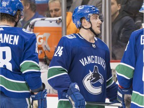 Reid Boucher playing for the Canucks in March 2018.