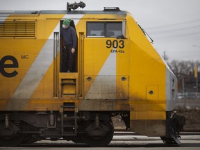 A Via Rail train arrives at the Walkerville station in Windsor on Friday, January 14, 2022.