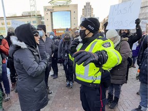 OTTAWA -- Counter protesters of the anti vaccine mandate protests continuing in downtown Ottawa on Saturday, Feb. 5, 2022 -- . ERROL MCGIHON, Postmedia