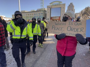 OTTAWA -- Counter protesters of the anti vaccine mandate protests continuing in downtown Ottawa on Saturday, Feb. 5, 2022 -- . ERROL MCGIHON, Postmedia