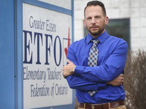 Mario Spagnuolo, president of the Greater Essex Elementary Teachers' Federation of Ontario, stands outside ETFO offices in Tecumseh on Dec. 15, 2021.