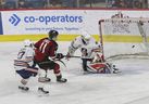 Vancouver Giants winger Fabian Lysell scores in overtime against Kamloops Blazers netminder Dylan Ernst on Saturday, clinching a 4-3 Giants triumph. 