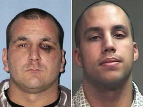 Cory Vallee, à gauche, a perdu son appel d'une condamnation pour meurtre au premier degré dans le meurtre de Kevin LeClair en 2009.  Conor D'Monte, à droite, reste un fugitif dans l'affaire.
