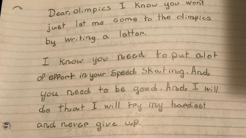 Lettre écrite en anglais. Chers Olympiques, Je sais que vous ne me laisserez pas y aller en écrivant une lettre.