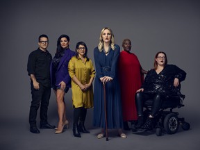 Host Ardra Shephard, centre, and the Fashion Design team of experts.