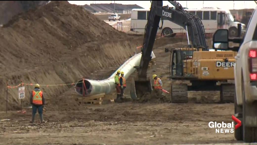 Click to play video: 'Trans Mountain Pipeline expansion pipe nearly half laid in Edmonton'
