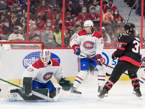 Ottawa Senators' Colin White (36) scores on Canadiens goalie Andrew Hammond in the second period at the Canadian Tire Centre.