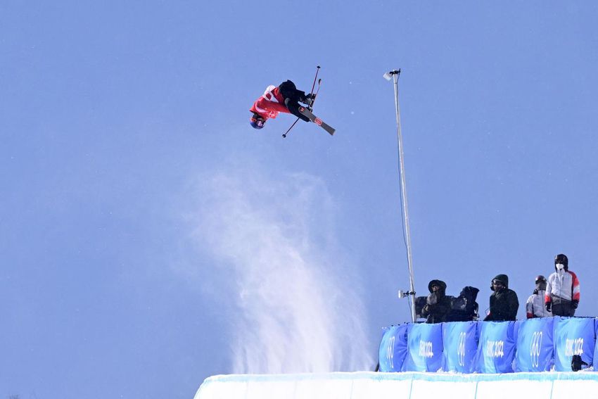 China's Gu Ailing Eileen competes in the freestyle skiing women's freeski halfpipe final run during the Beijing 2022 Winter Olympic Games at the Genting Snow Park H & S Stadium.