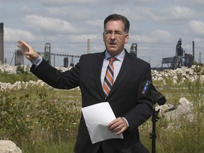 MP Brian Masse speaks during a press conference in front of a property connected to the Ojibway Shores on Wednesday, July 21, 2021.