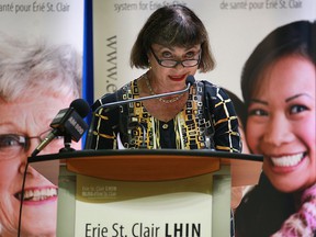 Mina Grossman-Ianni, board chair for the Erie St.Clair LHIN speaks at a media conference Aug. 31, 2010, at the Alzheimer Society of Windsor and Essex County office in Windsor in August 2010.